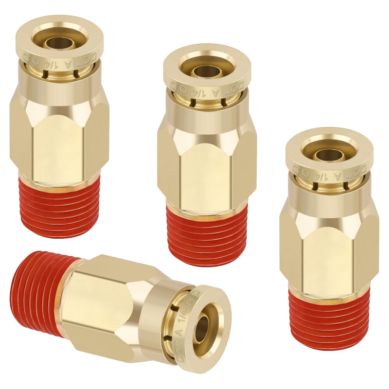 1/4" Quick Push to Connect Fittings Brass Union Straight Joint DOT Approved 1/4" Tube OD x 1/8" NPT Thread Air Line Adapter Air Suspension Kit for Truck Trailers and Air Brake System 4pcs 1/4"OD × 1/8"NPT Thread Male Straight-4pcs