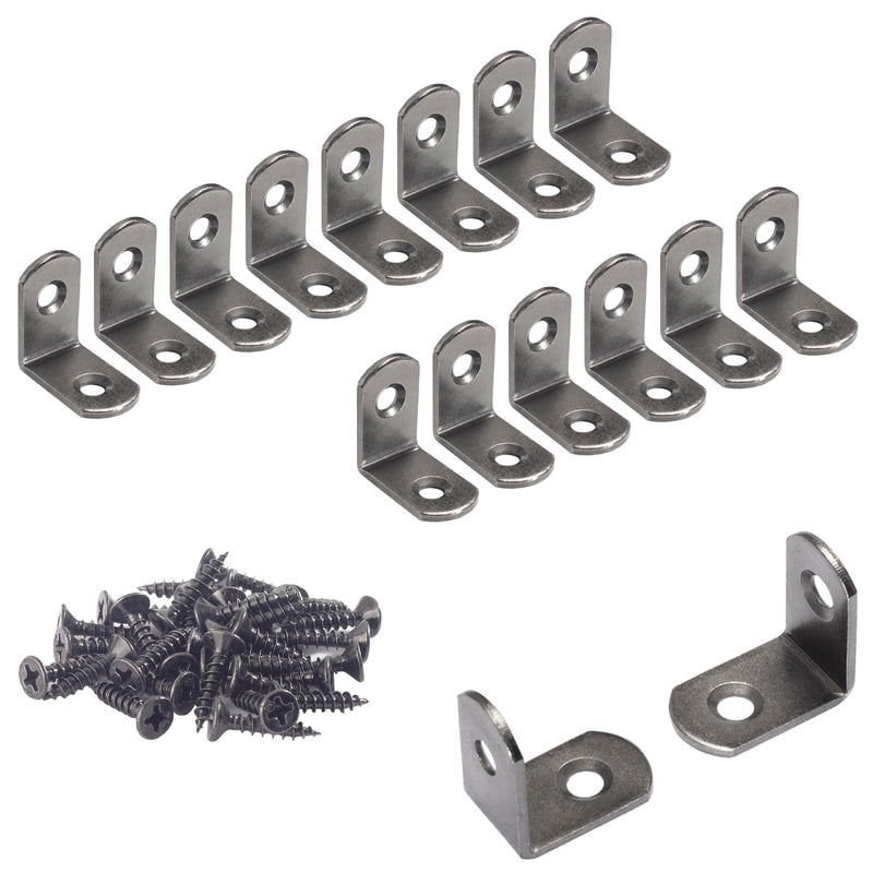 L Bracket 1" Corner Brace 90 Degree Right Angle Metal Support Fastener for Wood Shelves Furniture Desk Cabinet Chair Drawer, Pack of 16, Black Tone Gun Metal