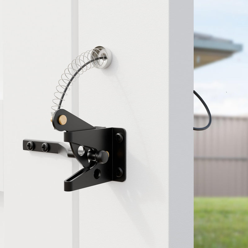 Spring Loaded Gate Latch Pull String Fence Gate Latch, Fingertip Release Self Latching Gate Latches, Small Gate Latch for Wooden Fence, Vinyl Door, Aluminum Gate, 1 Pack, Black