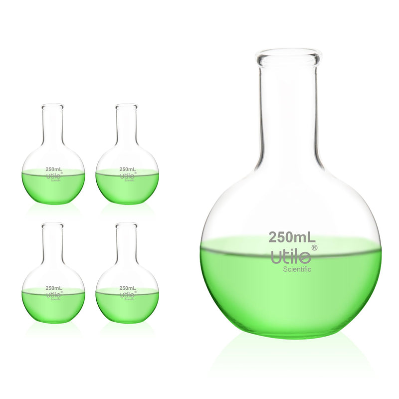 Utile 4pcs 250ml Glass Flasks, Flat Bottom Flasks, Narrow Mouth Glass Flasks,Lab Boiling Flasks with Printed Graduation for Lab Science 4012.0250.4 4 Pcs of 250ml