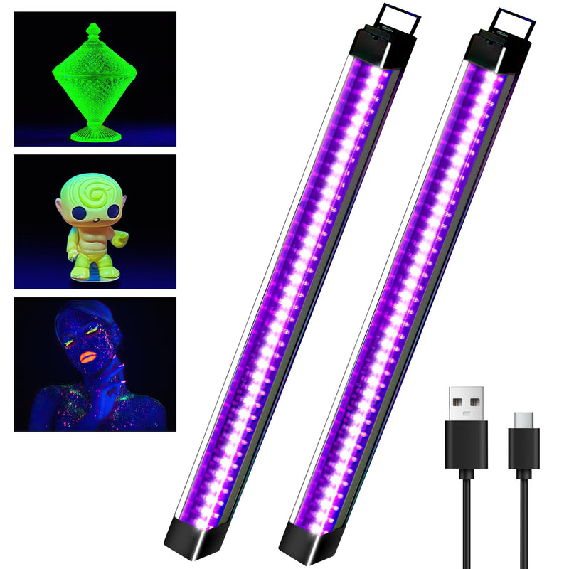 2 Pack Rechargeable LED Black Light Bar, Battery Operated Black Lights, Battery Powered Black Light Strip, Cordless Blacklight for Body Paint Tapestry Poster Party 2 Pack