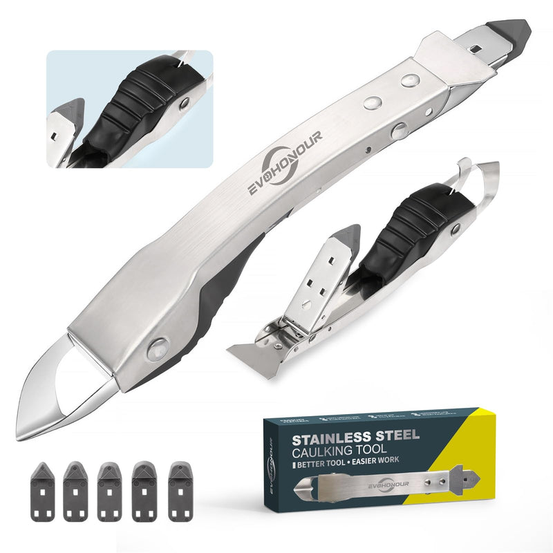 Caulking Tool Kit, Stainless Steel Caulk Remover Tool, 4 in 1 Caulk Tool for Bathroom, Kitchen, Floor, Window, Sink Joint, Frames Seal