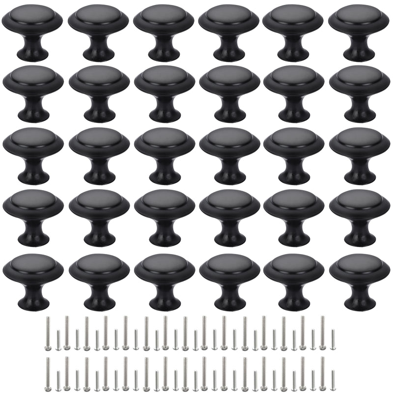 Cabinet Knobs, 30 PCS 30mm Dresser Knobs, Premium Drawer Knobs, Metal Furniture Handles, Black Zinc Door Knobs for Closet- 1-1/6 Inch Diameter Round Drawer Pulls Kitchen Knob Hardware with Screws DIY 30Pcs / Pack