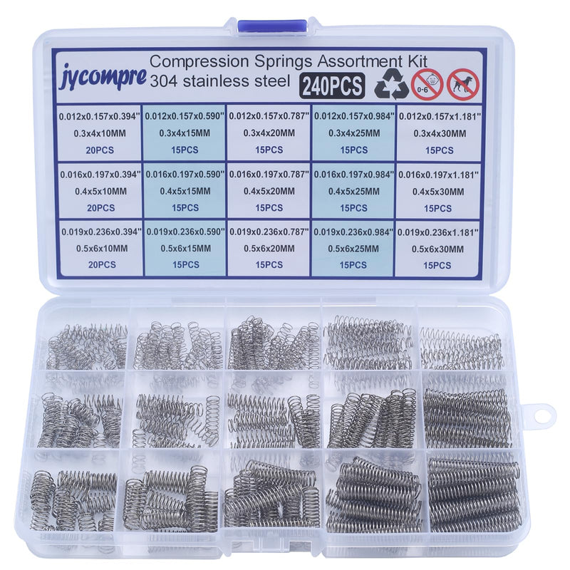 240pcs Small Compression Springs Assortment Kit, 15Different Sizes 304 Stainless Steel Springs for DIY Repairs Project 15 different sizes 240pcs