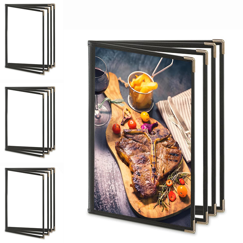 4PCS Menu Covers 8.5 X 11 Inch,Menu Holder 4 Page 8 View Transparent Restaurant Menu Cover Book Fits 8.5x11" Standard Size, Black 4 Page 8 View-4pack