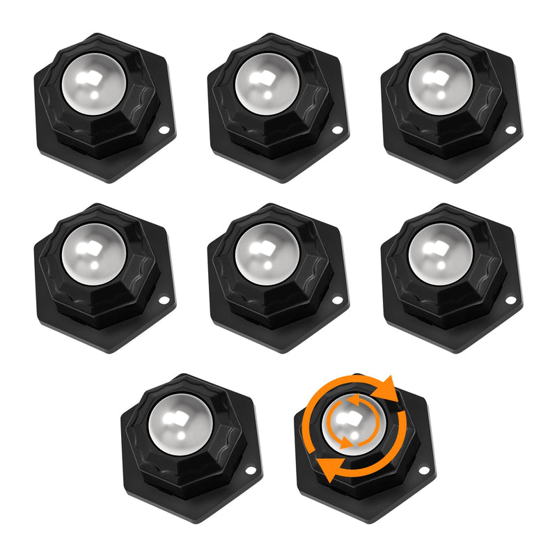 8Pcs Ball Bearing Rollers, 360º Rotation Universal Ball Casters, 330Lbs Self Adhesive Mini Caster Wheels for Trash Can, Storage Box, Small Furniture (Black) Black