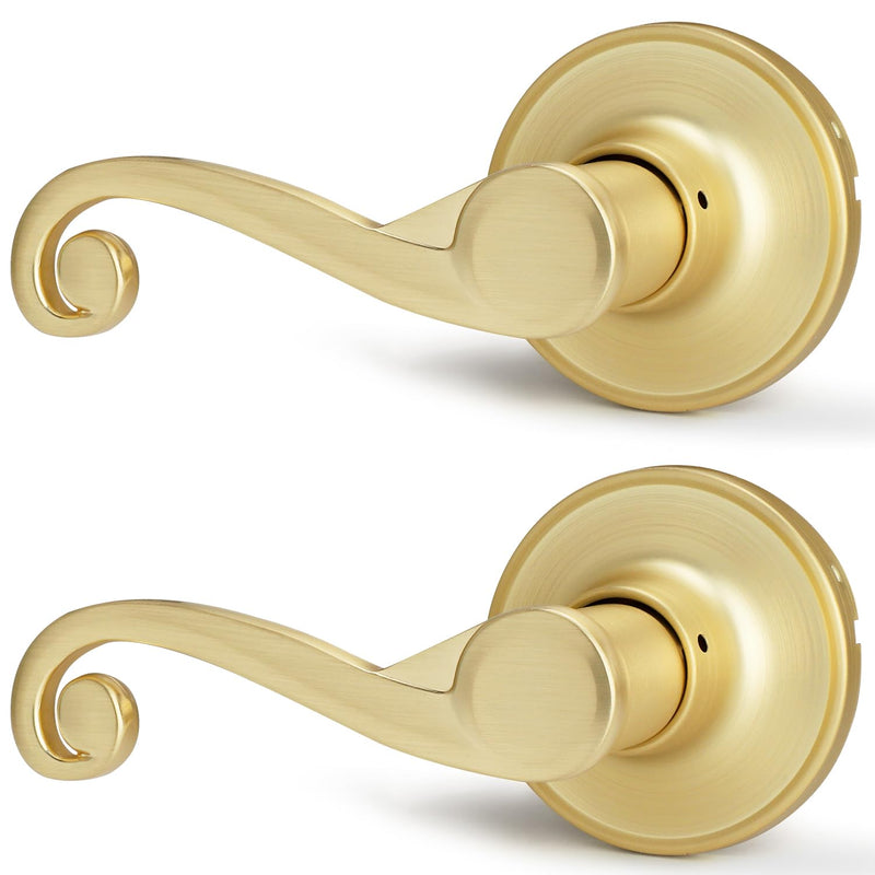 Gold Door Lever 2 Pack, Non-Turning Dummy Door Levers, Left-Sided, Closet/Pantry Door Handle, Wave Design Dummy - Left-sided