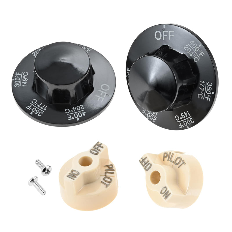 Control Valve Beige Pilot Dial Knob and 200-400°F Thermostat Knob, P6071267 1751-012 Gas Valve Beige Knob Pilot Dial, Thermostat Dial Knob Compatile with Fryers, Range, Braising Pan