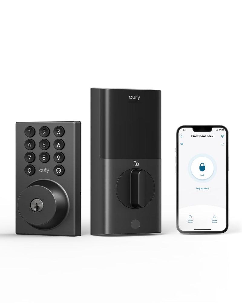 eufy Security Smart Lock C30, Keyless Entry Door Lock, Built-in WiFi Keypad Deadbolt for Front Door, No Bridge Required, Easy Installation, App Remote Control, Reliable Power, BHMA Grade 3 Contemporary Black