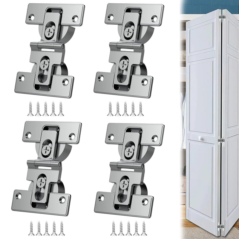Pisman Bifold Cabinet Door Hinge,180 Degree Adjustable Bifold Door Hardware with Screws for Closet Doors, Furniture, and Bi-Fold Doors (4PCS) 4