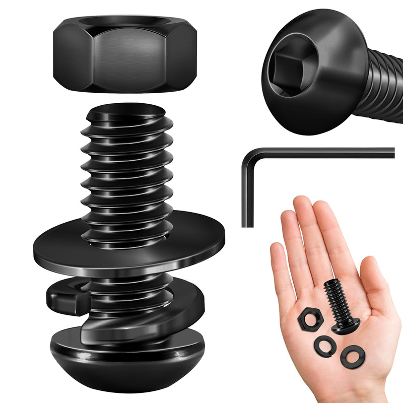 (20Sets) 1/4-20 Bolt x 3/4" Button Head Socket Cap Bolts Screws, Black Oxide 304 Stainless Steel Nuts and Bolts, 18-8 Allen Screws, Nuts and Bolts Assortment Kit, Fully Threaded Hex Spanner by Mywish (Black) 1/4-20" 3/4"