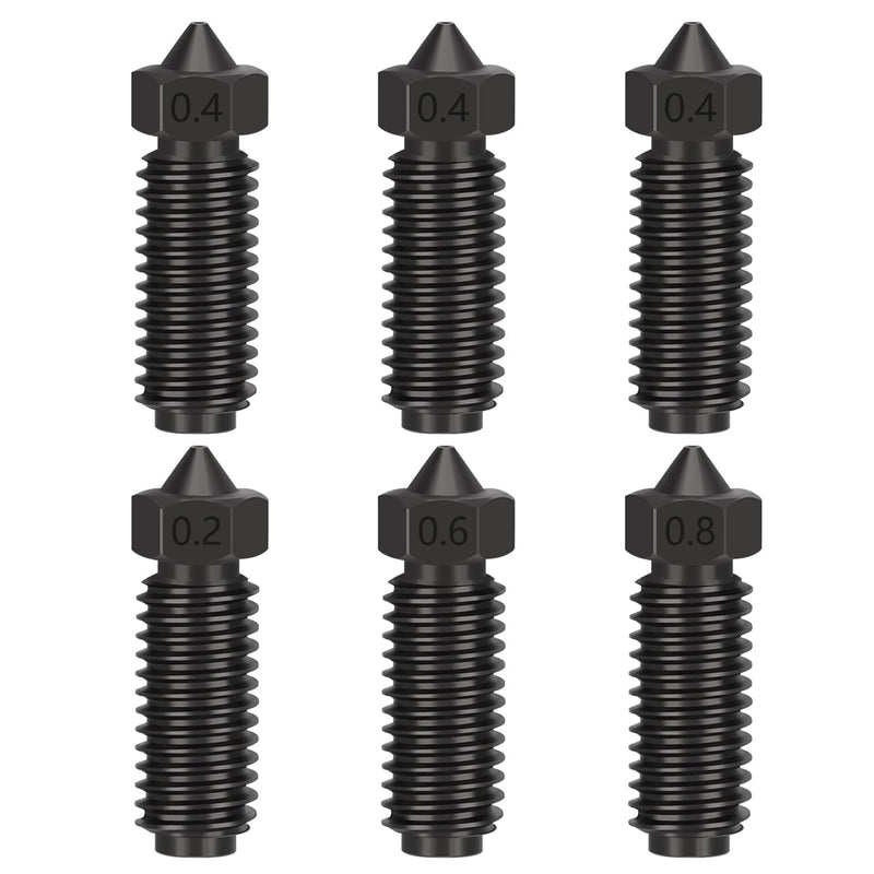 3D Printer Kobra 3 Nozzles Hardened Steel Extruder Hotend Kit, Included 3pcs 0.4mm+1pc 0.2mm+1pc 0.6mm+1pc 0.8mm Hardened Steel Nozzles, Replacement Parts Nozzles for Anycubic Kobra 3 6PCS Hardened Steel Nozzles