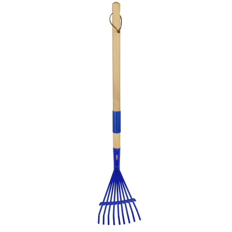 Xiando Kids Leaf Rake-Small Wooden Handle Leaf Rake with Metal Tines, 27inches /69cm Length, for Kids Enjoy Garden Cleaning Activities (Blue) Blue