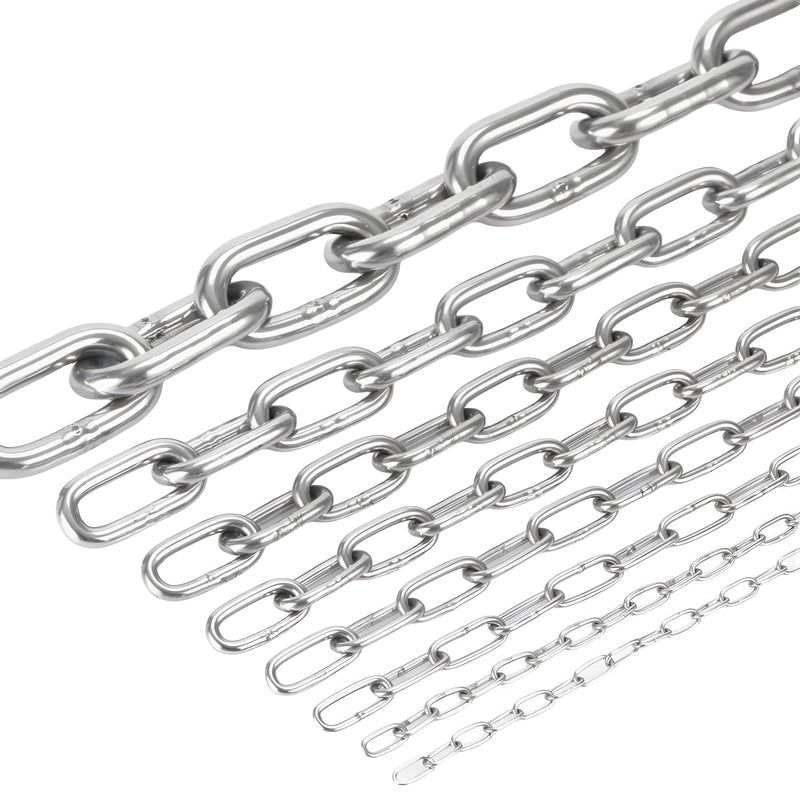 Metal Utility Chain, 304 Stainless Steel Safety Chains Clothesline Hardware Long Link Chain Rings Heavy Duty Coil Chain for Hanging Pulling Towing (2mm/5ft) 2mm/5ft