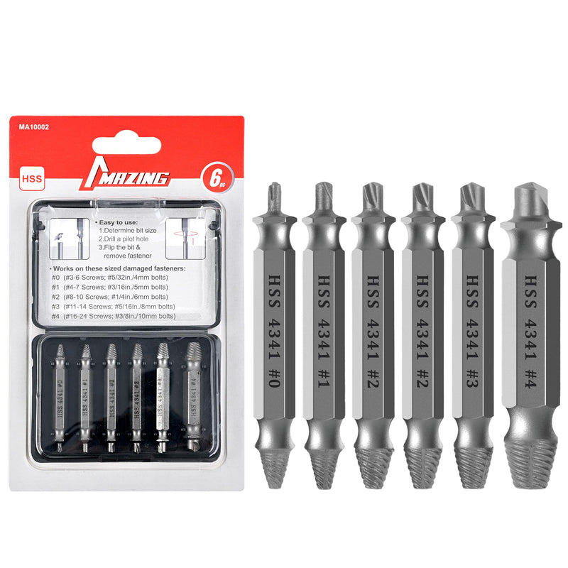 MAZING Damaged Screw Extractor Set, 6PCS Stripped Bolts Extractor Kit, Easy Removal of Rusty & Broken Drill Bits, Drill Bit Bolt Remover and Extractor, Broken Stripped Screw Extractor, Gifts for Men