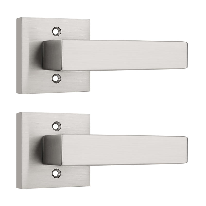 KNOBWELL 2 Pack Brushed Nickel Square Dummy Door Handles Hallway Closet Interior Door Knobs Fake Door Levers Single Side Door Handle