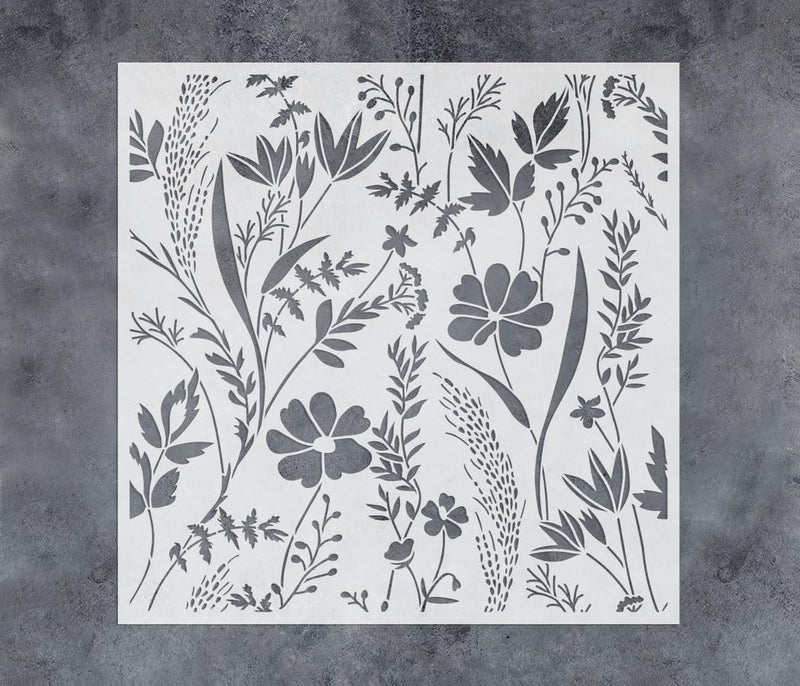 GSS Designs Woodland Wildflowers Botanical Stencils 12x12Inch Reusable Floral Wall Stencil for Painting on Furniture Walls Nature Wallpaper Stencil Pattern Wildflower 12'' x 12''