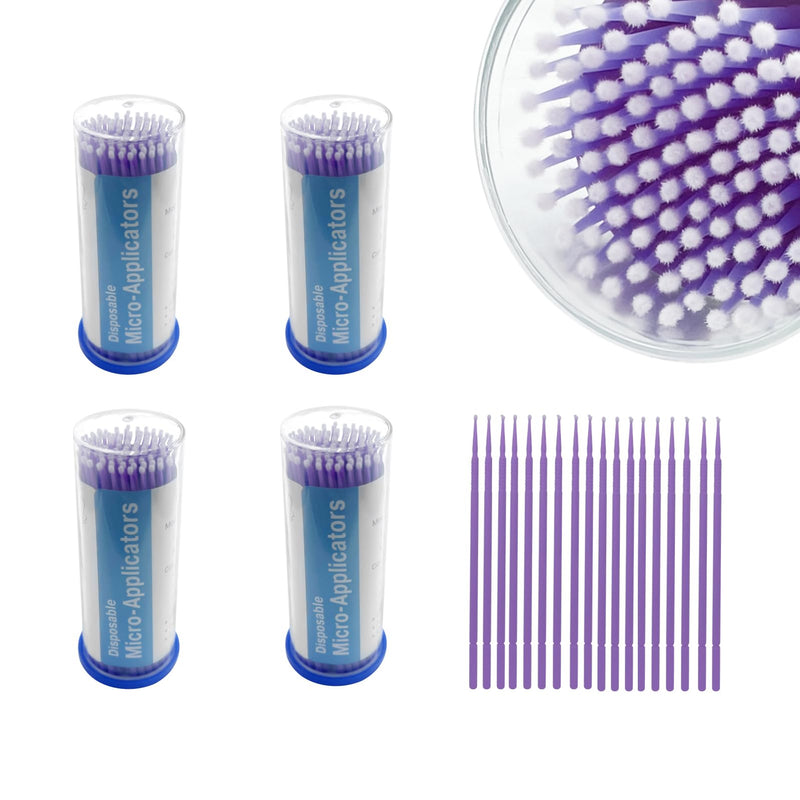 Disposable Dental Micro Applicator Brush, YOUYA DENTAL 400 PCS Latisse Application Bendable Micro Cotton Swabs Mascara Micro Brush for Eyelash Extensions Cleaning Makeup and Personal Care Cleaning 1.5mm Purple-400pcs