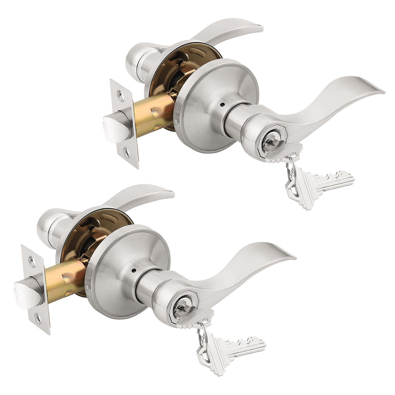 KNOBWELL 2 Pack Front Door Handles with Lock and Key Wave Style Keyed Entry handleset Entrance Door Knob Lockset(Different Keys) Brushed Nickel