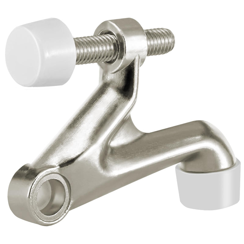 HOMOTEK 1 Pack Hinge Pin Door Stoppers, Hing Door Stops, Adjustable Deluxe Heavy Doorstops for Top of Door, Door Hinge Stoppers with White Rubber Bumper Tips,Satin Nickel Satin Nickel