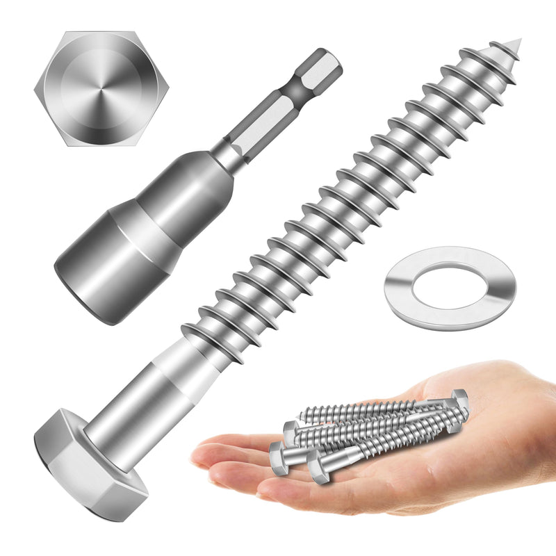 (12Sets) 5/16" x 3" Hex Head Lag Bolts, Heavy Duty Lag Screws with Washers, 304 Stainless Steel Bolts 18-8, Lag Screws Wood Screws, Partial Thread Bright Finish, 5/16 Bolt by Mywish 5/16 x 3" 12