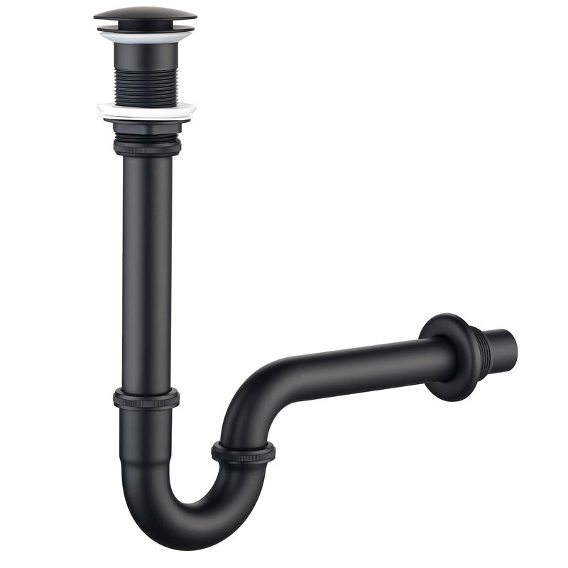 Thickened Brass P Trap Set: 1-1/4 P Trap with Bathroom Sink Stopper - Sink Drain Plumbing Kit for Pipe Replacement (Black, No Overflow) Black - No Overflow