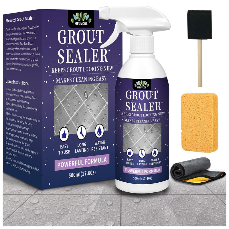 Grout Sealer,17.6 OZ Waterproof Grout Sealer for Shower, Floor, Kitchen - 100% Safe Tile Sealer Spray - Long Lasting Clear Grout Sealant for Stone, Bathroom, Marble - Indoor & Outdoor