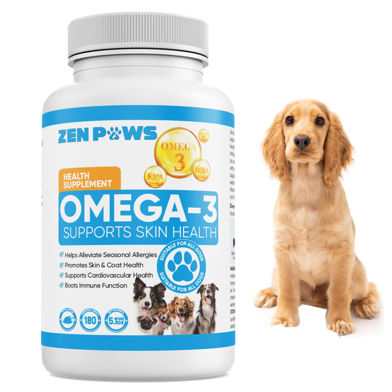 Omega 3 Fish Oil for Dogs - 180 Count Tablet Treats – Helps Shedding, Skin Allergy, Itch and Dry Skin Relief, Hot Spots - Joint Health - Skin and Coat Supplement - Salmon Oil - Duck Flavor - PawsPlanet Australia