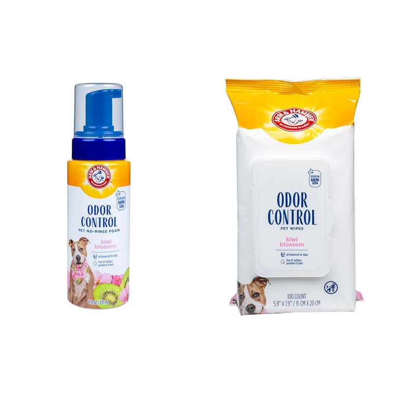 Arm & Hammer for Pets Odor Control Bundle: No-Rinse Foam Deodorizer, Kiwi Blossom Scent, 8oz & Odor Control Wipes, 100 Count - Best Odor Eliminating Waterless Cleaning for Dogs & Puppies - PawsPlanet Australia