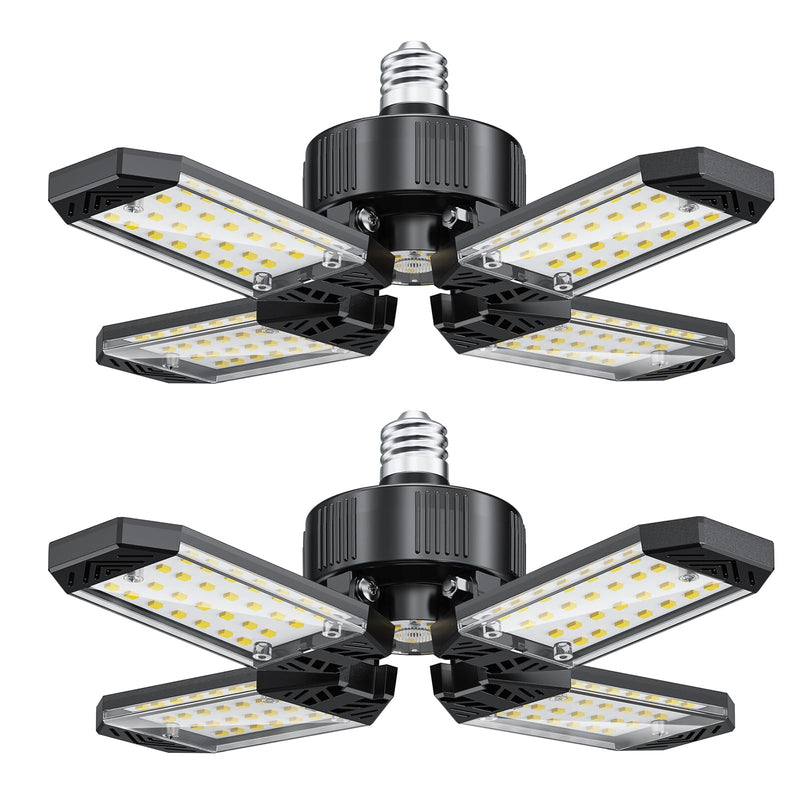 Garage Light, 2 Pack Garage Lights Ceiling LED 120W 12000LM Bright Shop Light 6500K with 4+1 Deformable Panels, Garage Lighting Screw in E26 E27 Bulb Socket for Workshop, Basement, Attic 2 Pack-120W