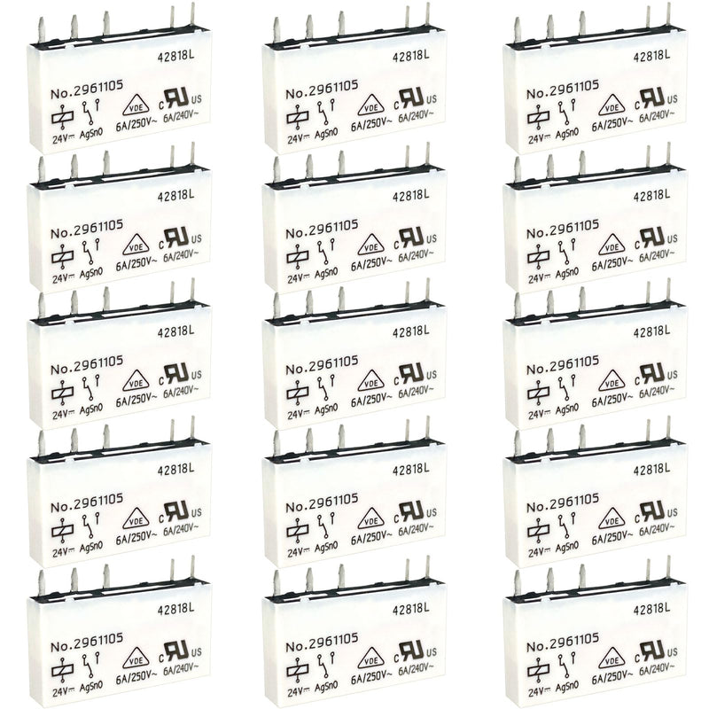 15-Pack NO.2961105 5-Pin Relay - 24VDC 6A SPDT Miniature Power Relay - DIN Rail Compatible for Industrial Panels & Phoenix Contact-Compatible Systems 15