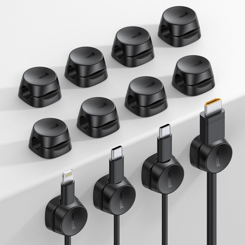 Cord Organizer [1s Lock] Spring Cable Holder Clips - Lamicall 12Pack Desk Cable Management Clips, Phone Charger Cord [Smooth Adjustable], Adhesive Wire Organizer Keeper for Nightstand Wall Car Office Black