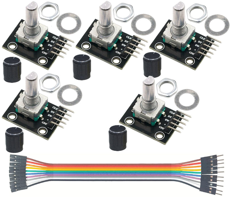 5Pcs Rotary Encoder Module Compatible with for Audio Electric Fan Light Control etc with Black Knobs Cap KY-040