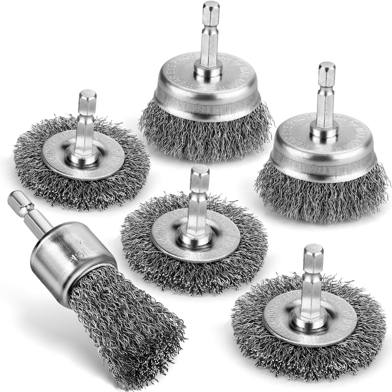 6Pcs Professional Wire Wheel, Carbon Steel Wire Brush for Drill, Drill Wire Brush for Cleaning Rust, Wire Brush Drill Attachments with 1/4 Inch Hex Shank, Wire Cup Brush for Drill