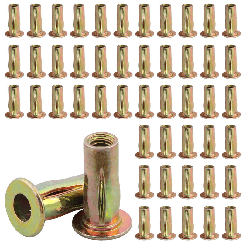 50 Pack Multi-Grip Rivet Nut Kit, 5/16-18 Rivet Nut Steel Pre-Bulbed Shank, Plus Nut Color Zinc Plated Flat Head Threaded Insert Nut