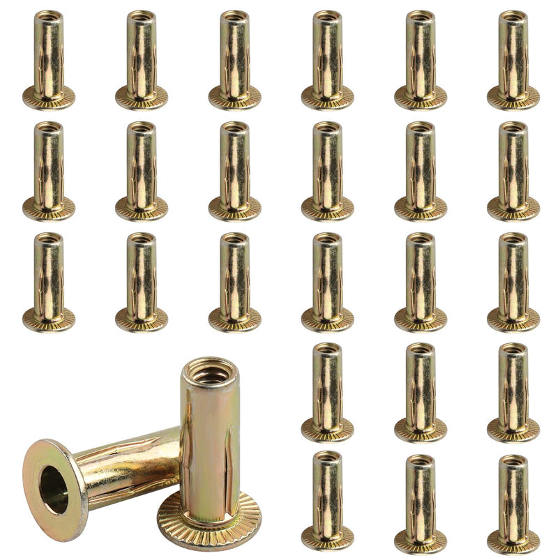Multi Grip Rivet Nut, 1/4-20 Rivet Nuts Carbon Steel Pre-Bulbed Shank Color-Zinc-Plated Flat Head Threaded Insert Nut(25 Pack) 25