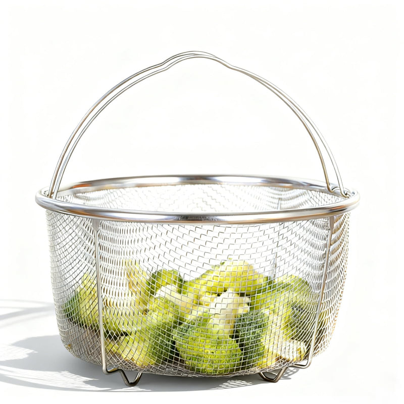 Mesh Steamer Basket for Sturdy Stainless Steel Steamer Insert Basket, Mesh Net Strainer and Insert for Pressure Cookers and Pots for Washing Fry Steam (7.8in)