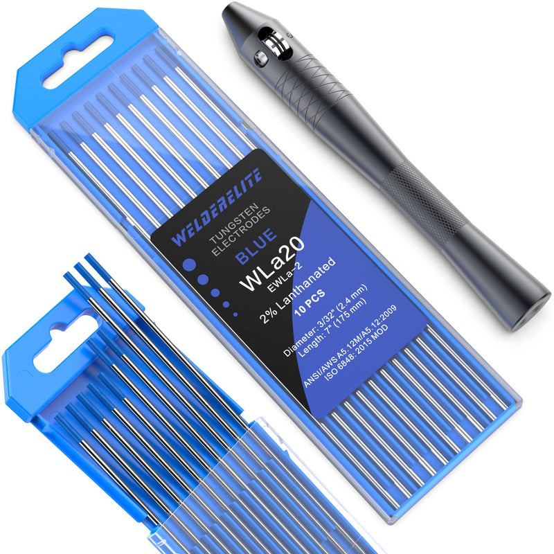 TIG Wire Feeder Pen with 3/32'' × 7'' Blue Lanthanated Tungsten Electrodes (10 Pack) | Contains 2% Lanthanated for AC/DC TIG Welding | Perfect for Stainless Steel, Aluminum, Copper & Magnesium 3/32"