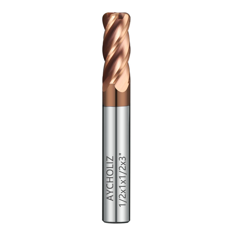 1/2" Tungsten Carbide Corner Radius End Mill 4Flute Milling Bits Sets with TISIN Coated for Steel 1/2 in R0.03