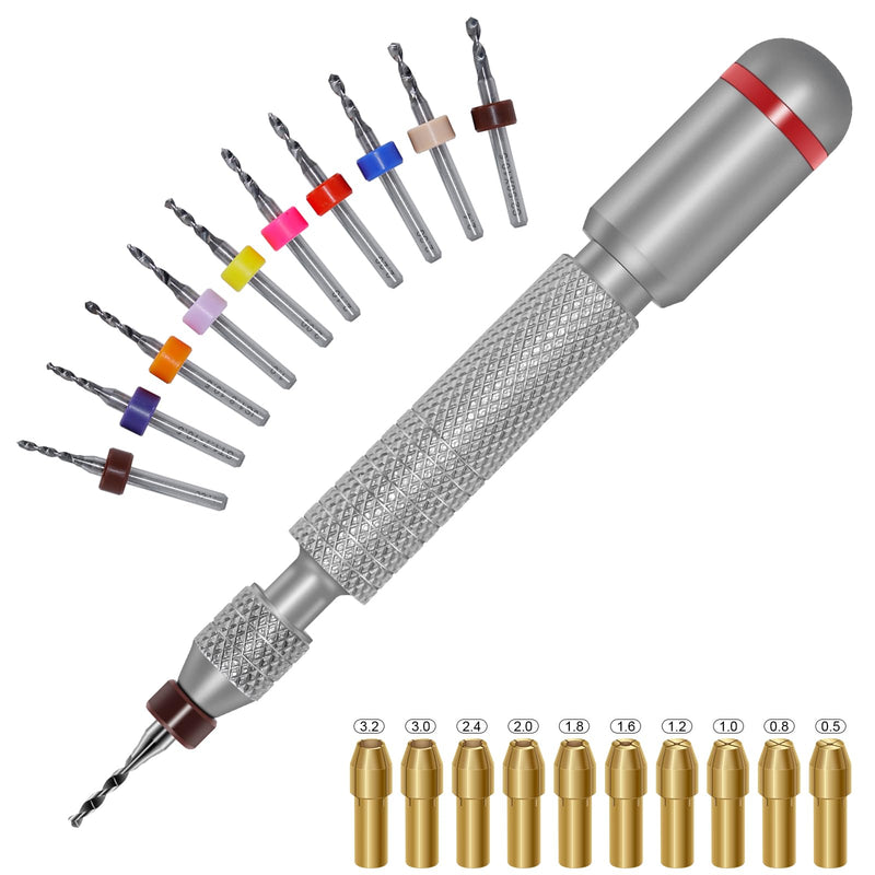 21 Pieces Hand Drill Bits Set Include 10 Pcs Metal Pin Vise Hand Drill Micro Mini Twist Drill Bits and 10 Pcs Mini Chuck Collet Set for Resin Polymer Wood Craft DIY Jewelry Making Carving