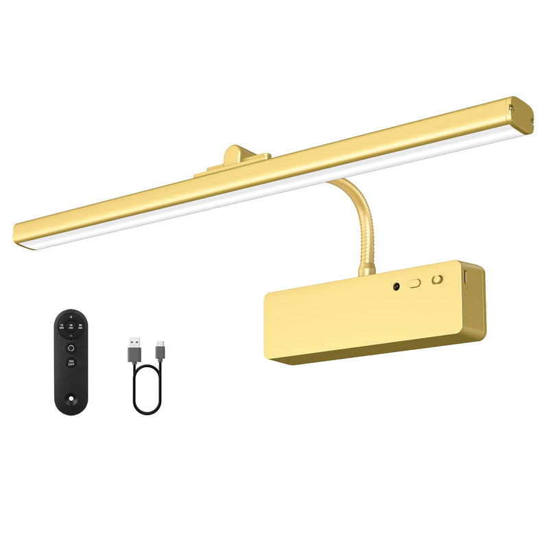 Picture Light, 15.35inch Wireless Rechargeable 5400mAh Battery Wall Light for Paintings, Picture Lights with Remote, 3 Color Modes and Dimmable Lights for Display, Gallery, Artwork(Gold) Gold