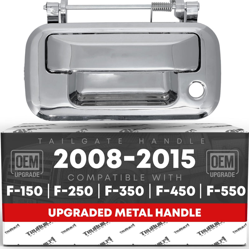 T1A Tailgate Handle Latch, Upgraded Metal - Compatible with 2008-2015 Ford F-150, F-250, F-350, F-450, F-550 Super Duty, 08-15 Ford Lobo - All Chrome w/Keyhole - OEM 8L3Z-9943400-ACHMT, 91077M