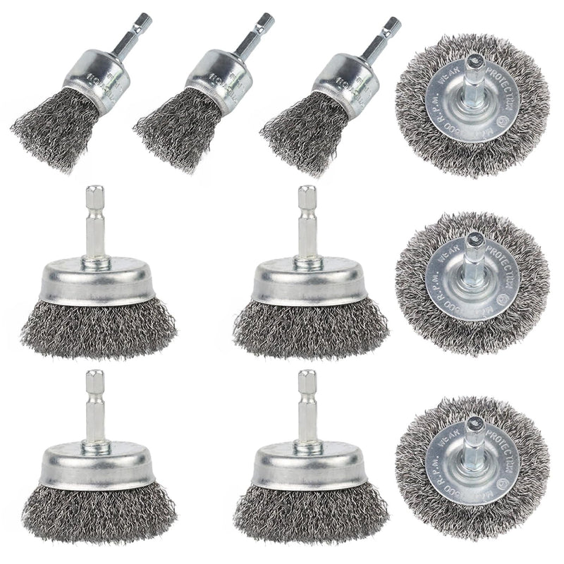 10 Pack Wire Brush for Drill, Carbon Steel Wire Wheel Brush, Cup Brush, Pen Brush Set with 1/4-Inch Hex Shank for for Cleaning Rust, Stripping and Abrasive 10 PCS