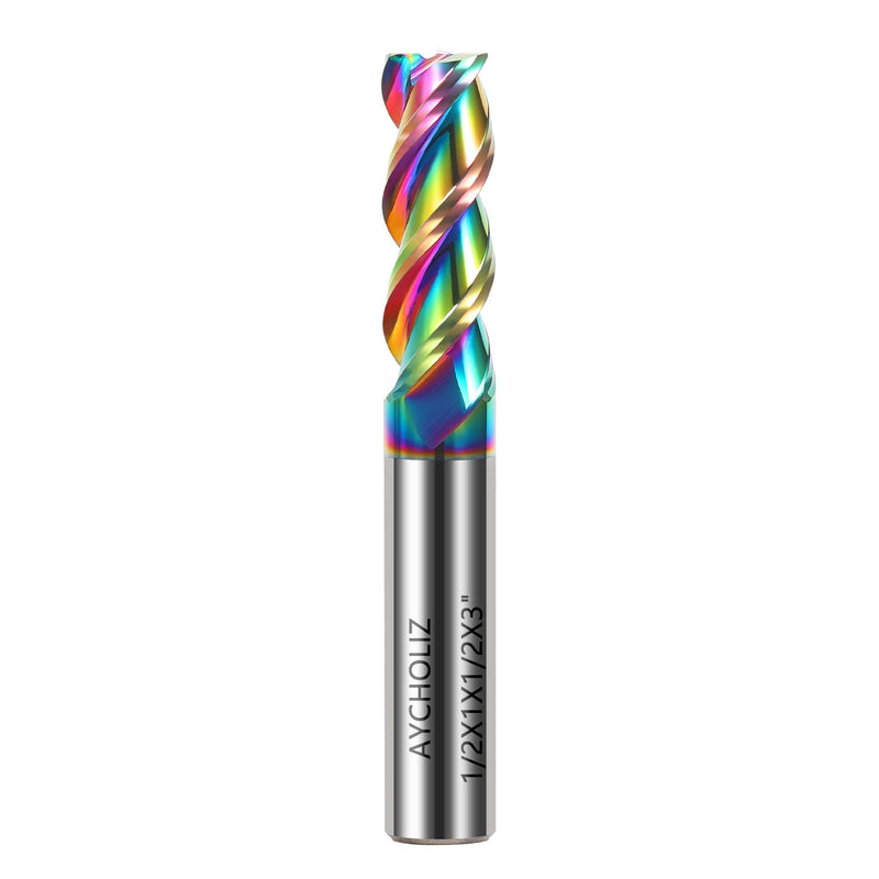 1/2" Solid Carbide Flat End Mills Set 3 Flute Diamond-Like Coating End Milling Cutter for Aluminum,Copper,Magnesium Alloys 1/2"-DLC Coated