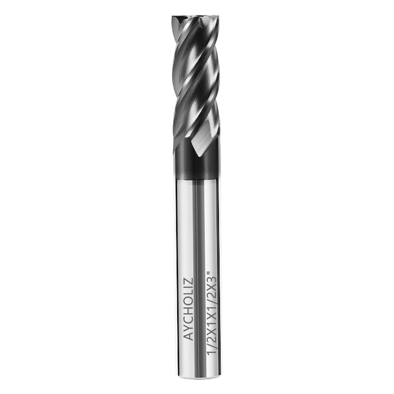 1/2" Carbide End Mill Bits Set for Alloy & Hardened Steels - Hrc55 Micro Grain, 4-Flute Milling Cutter with AlTiN Coating, CNC Router Bits, High-Performance Milling Bits 1/2 in