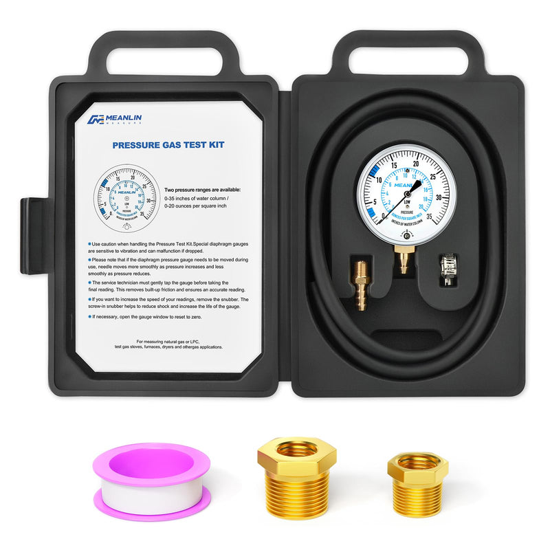 MEANLIN MEASURE 0-35” WC Manifold Gas Pressure Test Kit, Pressure Gauge Kit for Natural Gas or LP Gas with 40" Feet Hose, 1/8” NPT Fitting with Barbed Connection and Hex Bushing - NewNest Australia