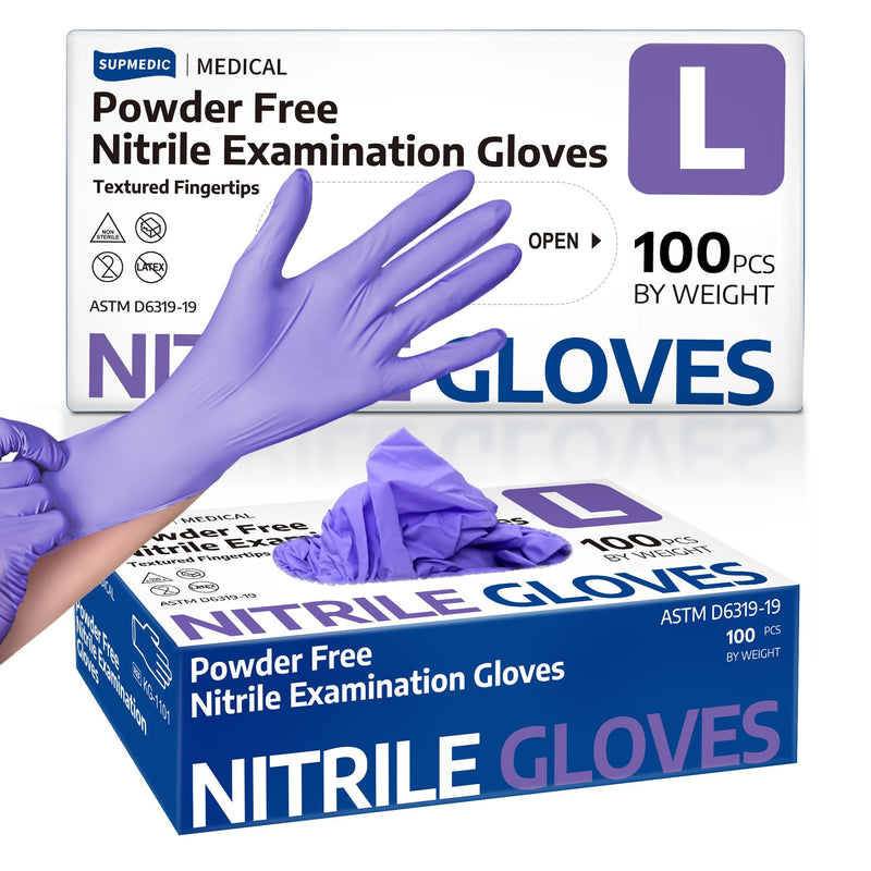 Nitrile Exam Gloves, Powder-Free Latex-Free Food Safe Cleaning First Aid Disposable Medical Glove, Purple 100 Pcs Large (Purple)