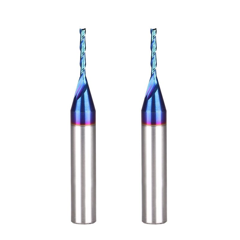 2PCS Upcut Spiral Router Bit 1/4 Shank 1/16 Inch Cutting Diameter 1/2 Inch CL 2 Inch OVL Solid Carbide with Blue NACO Coating CNC End Mill for Wood Engraving Carving HZU116 2pcs 1/16D*1/2CL*2OL