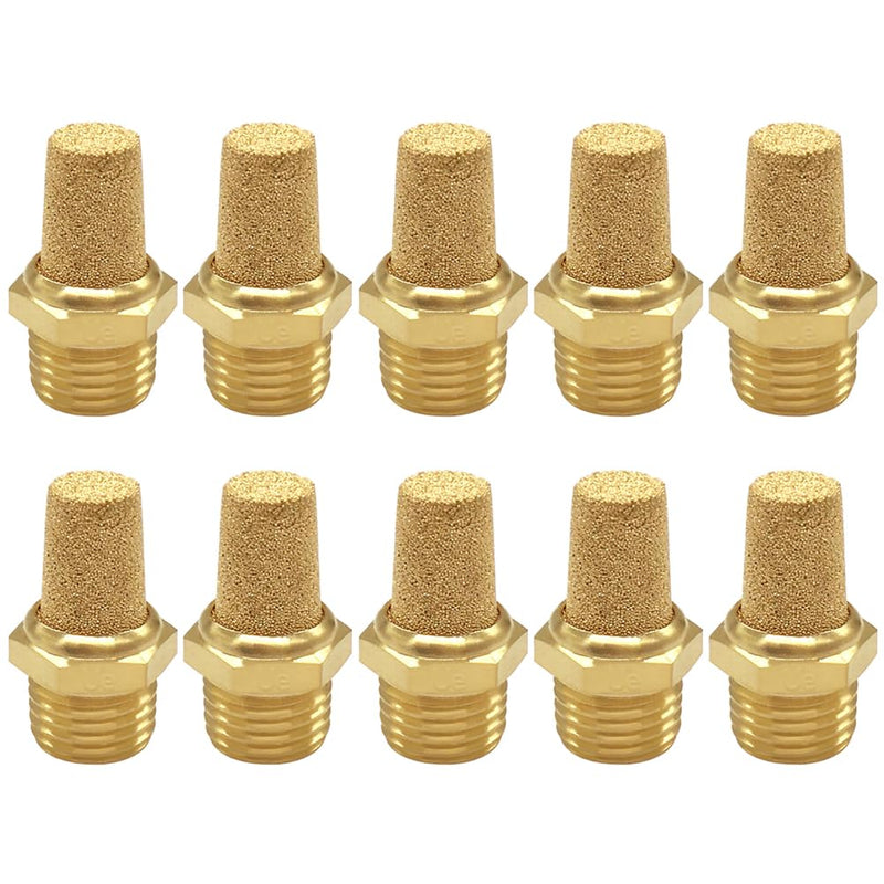 10PCS Brass 1/8 NPT Male Air Pneumatic Mufflers Hex Sintered Exhaust Muffler Silencer Filter Air Line Fitting 1/8"NPT Male-10PCS