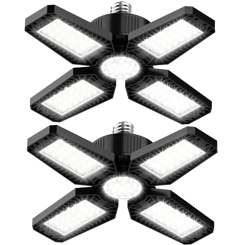 Garage Light 2 Pack - 120W 12000LM 6500K LED Garage Lights, Screw in Garage Lights Ceiling Led with 4+1 Deformable Panels, Lighting for Garage, Workshop, Barn, Basement Storage Room